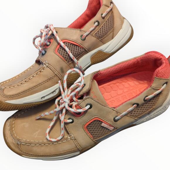 SPERRY Tan Seak Kite Sport Mocs Leather Mesh Boat Shoes Women's Size 9 - Picture 3 of 10